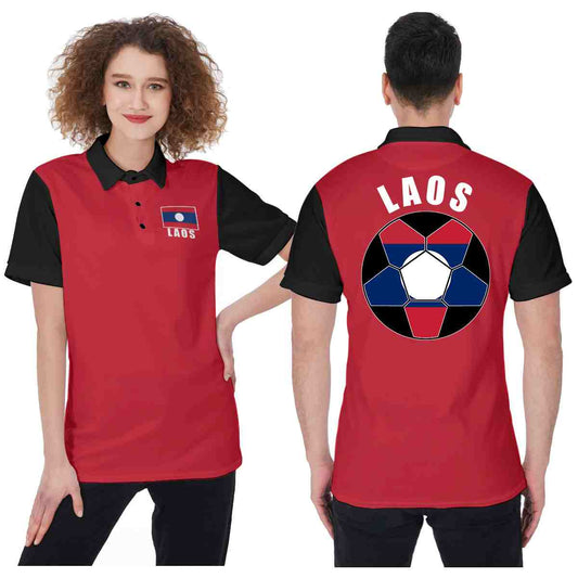 Laos Unisex Football Fan Polo Shirt Front and Back