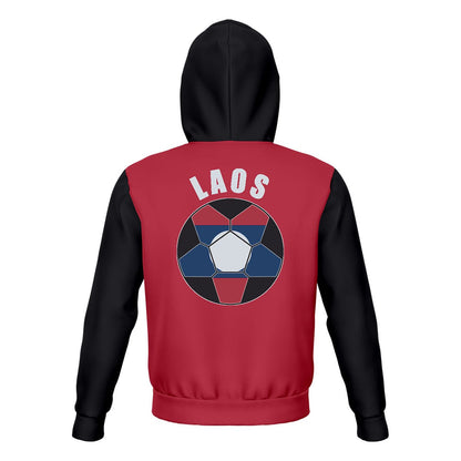 Laos Unisex Football Fan Pullover Hoodie Back with Hood Up