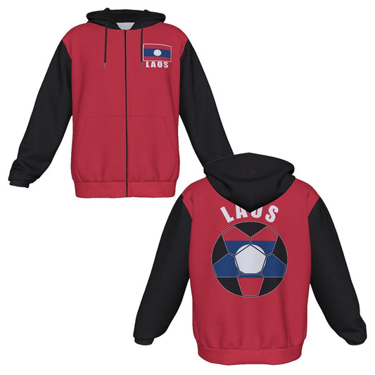 Laos Unisex Football Fan Zip Hoodie Front and Back