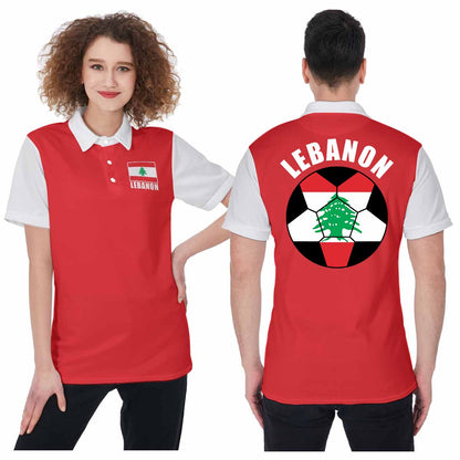 Lebanon Unisex Football Fan Polo Shirt Front and Back