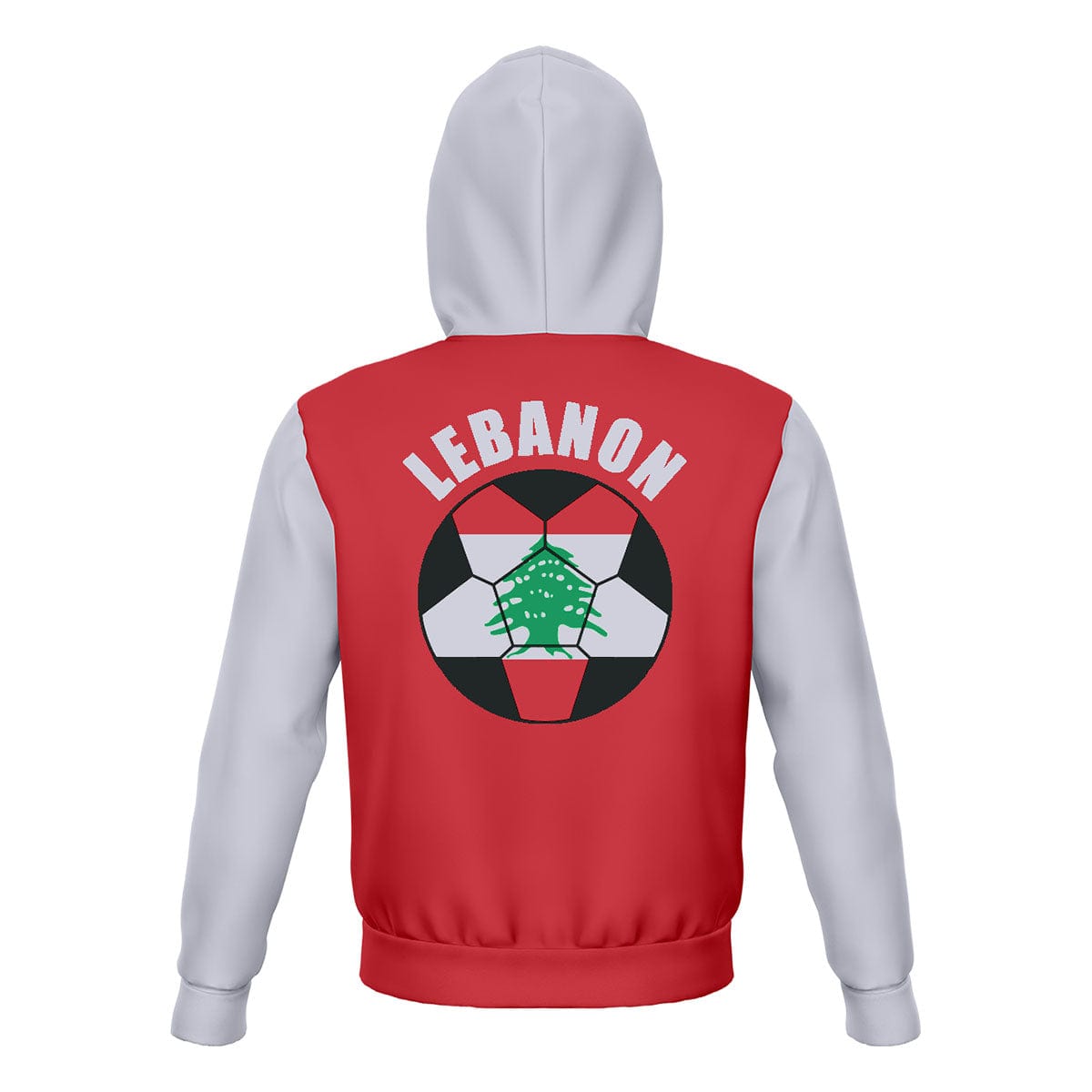 Lebanon Unisex Football Fan Zip Hoodie Back with Hood Up