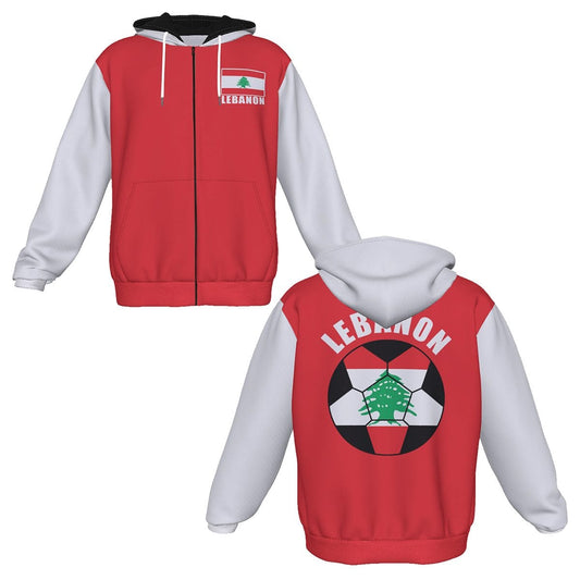 Lebanon Unisex Football Fan Zip Hoodie Front and Back