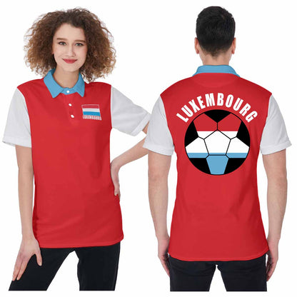 Luxembourg Unisex Football Fan Polo Shirt Front and Back