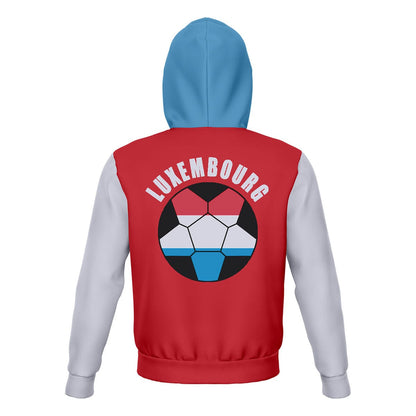 Luxembourg Unisex Football Fan Zip Hoodie Back with Hood Up