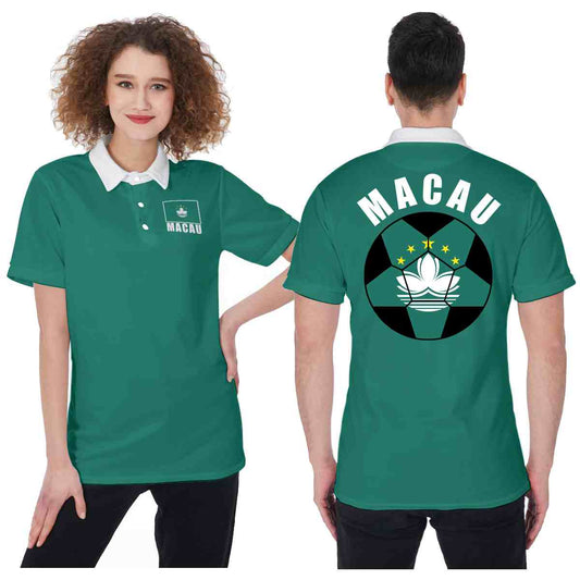 Macau Unisex Football Fan Polo Shirt Front and Back