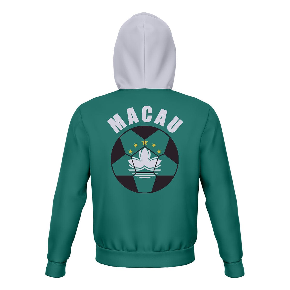 Macau Unisex Football Fan Zip Hoodie Back with Hood Up