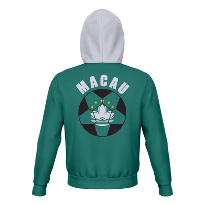 Macau Unisex Football Fan Zip Hoodie Back with Hood Up