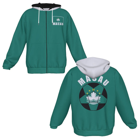 Macau Unisex Football Fan Zip Hoodie Front and Back