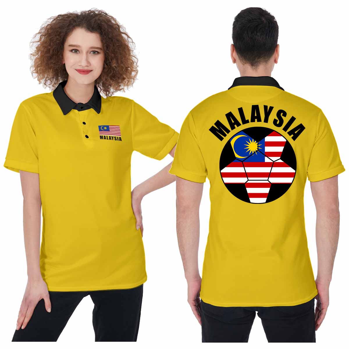 Malaysia Unisex Football Fan Polo Shirt Front and Back