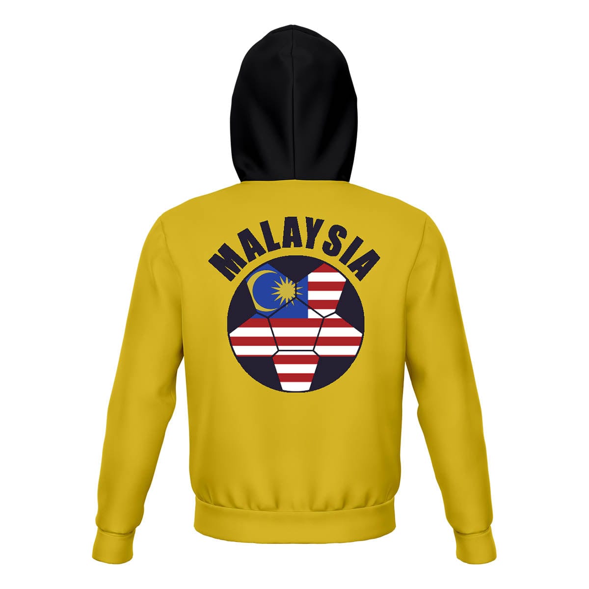 Malaysia Unisex Football Fan Pullover Hoodie Back with Hood Up