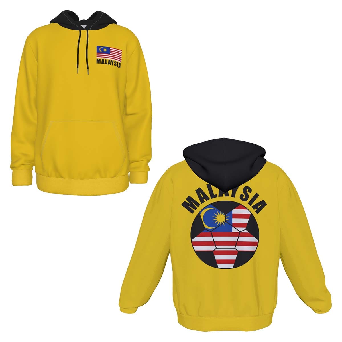 Malaysia Unisex Football Fan Pullover Hoodie Front and Back