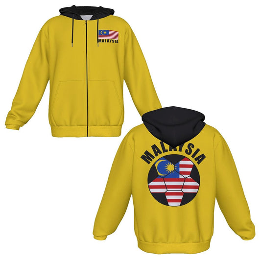 Malaysia Unisex Football Fan Zip Hoodie Front and Back