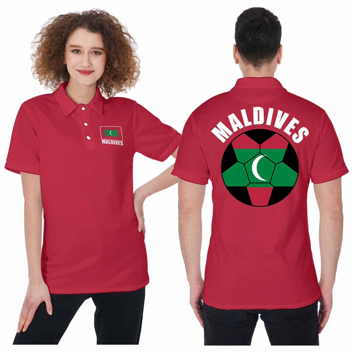 Maldives Unisex Football Fan Polo Shirt Front and Back