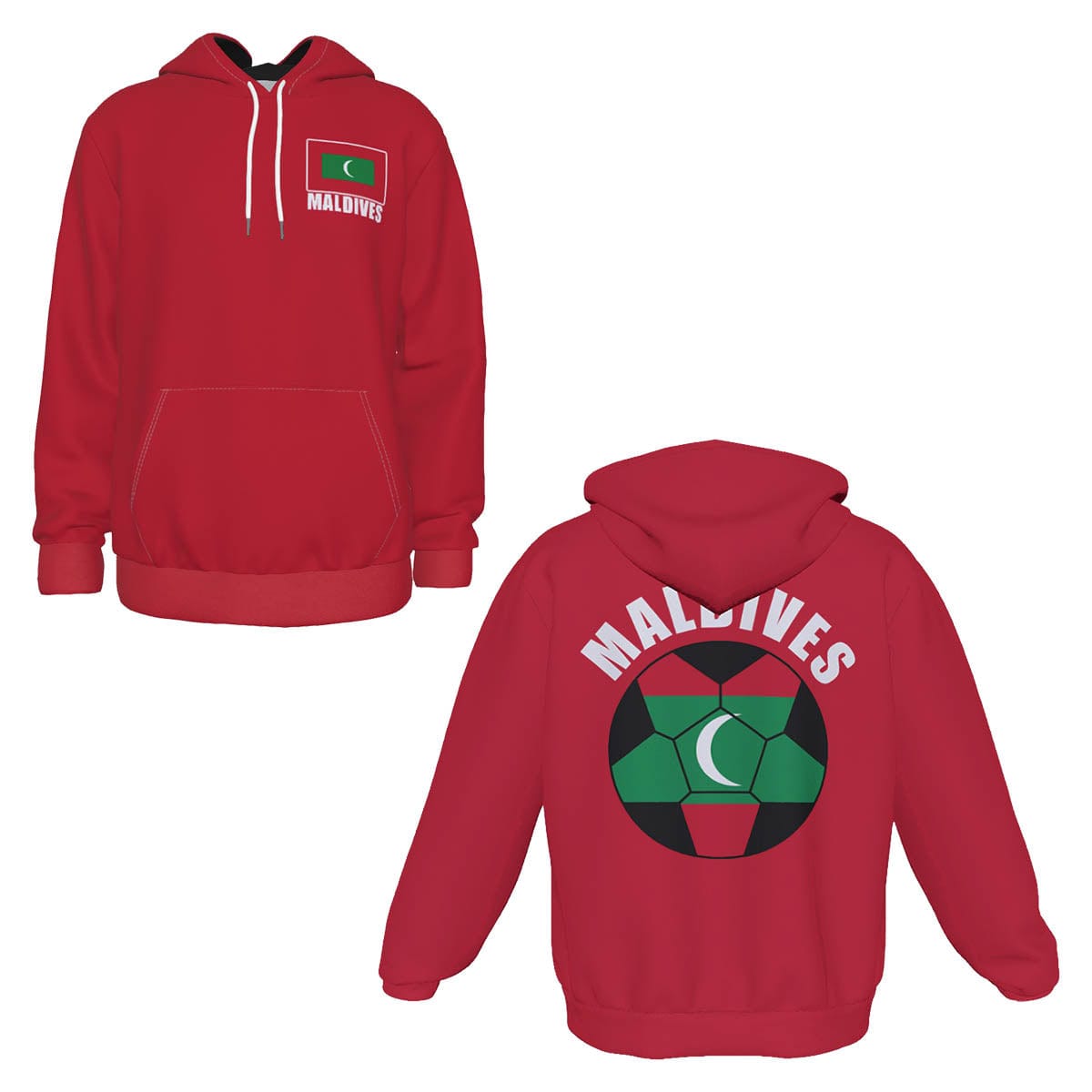 Maldives Unisex Football Fan Pullover Hoodie Front and Back