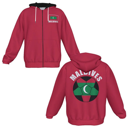 Maldives Unisex Football Fan Zip Hoodie Front and Back