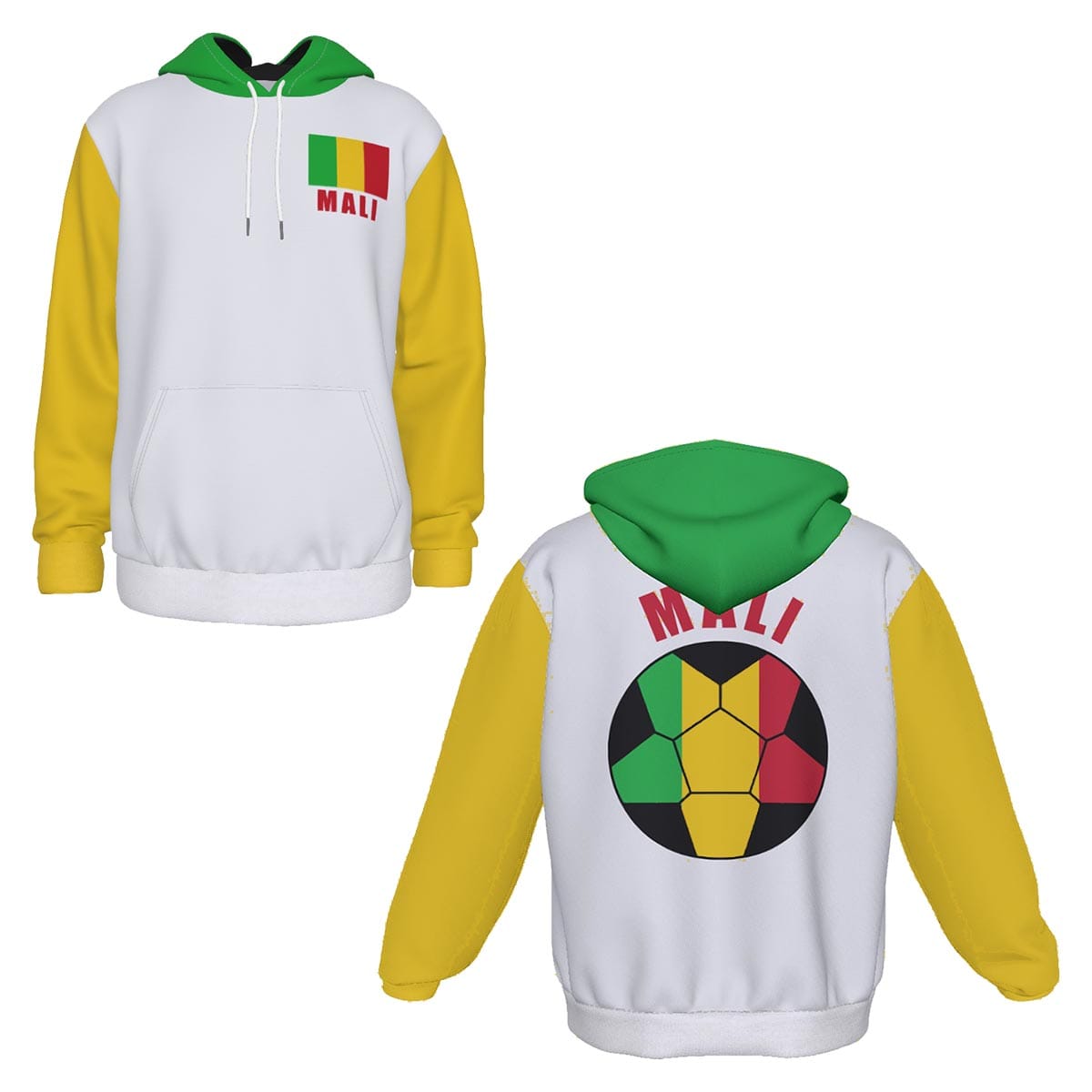 Mali Unisex Football Fan Pullover Hoodie Front and Back