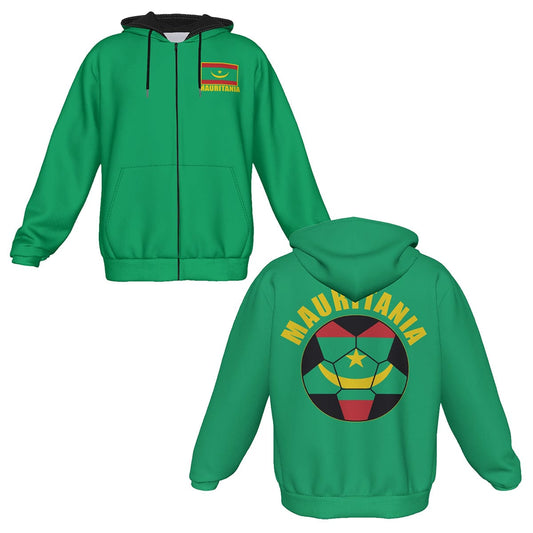 Mauritania Unisex Football Fan Zip Hoodie Front and Back