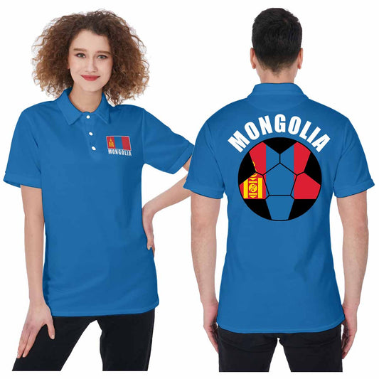 Mongolia Unisex Football Fan Polo Shirt Front and Back