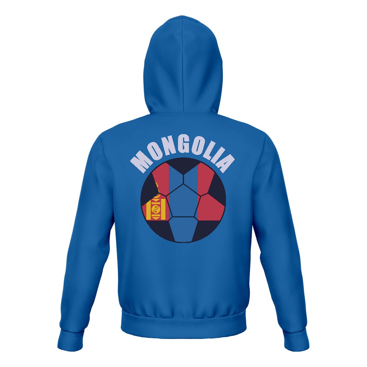 Mongolia Unisex Football Fan Zip Hoodie Back with Hood Up