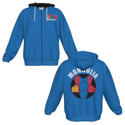 Mongolia Unisex Football Fan Zip Hoodie Front and Back