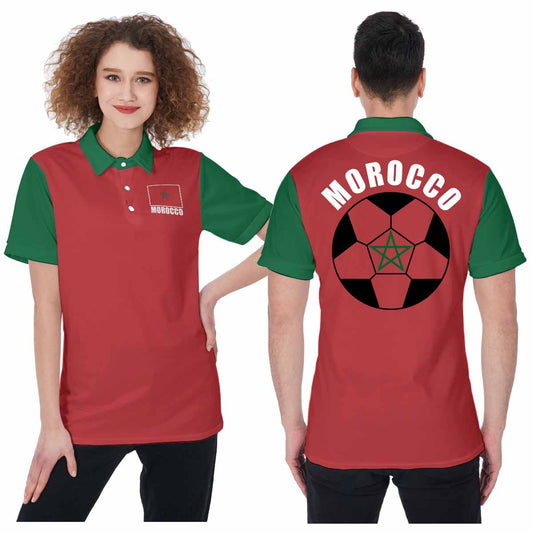 Morocco Unisex Football Fan Polo Shirt Front and Back