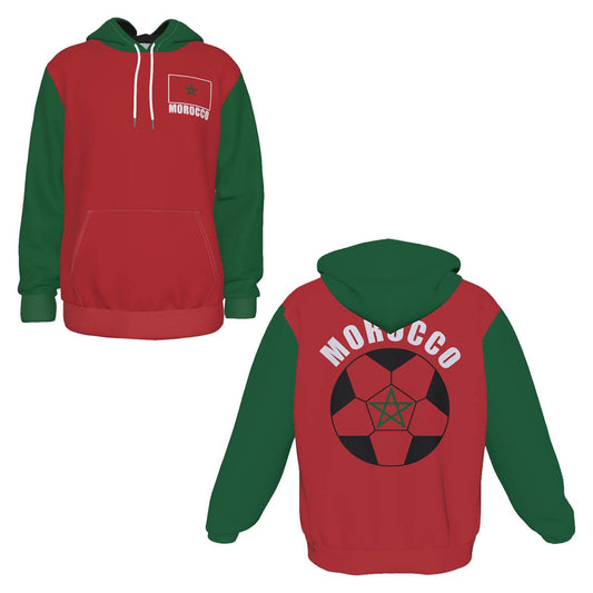 Morocco Unisex Football Fan Pullover Hoodie Front and Back