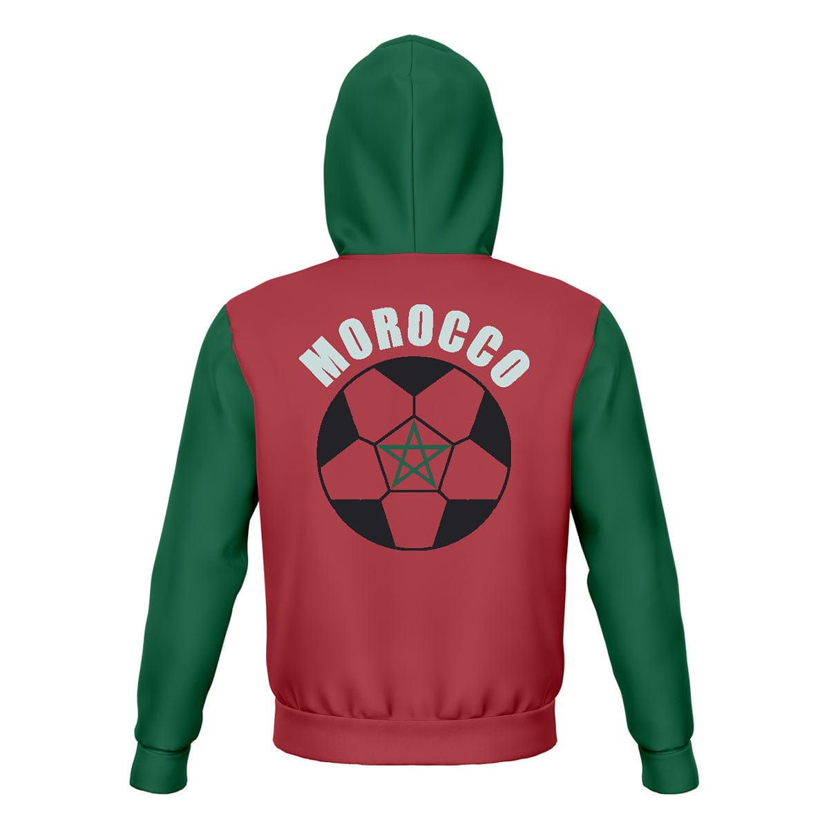 Morocco Unisex Football Fan Zip Hoodie Back with Hood Up