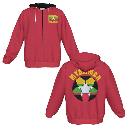 Myanmar (Burma) Unisex Football Fan Zip Hoodie Front and Back