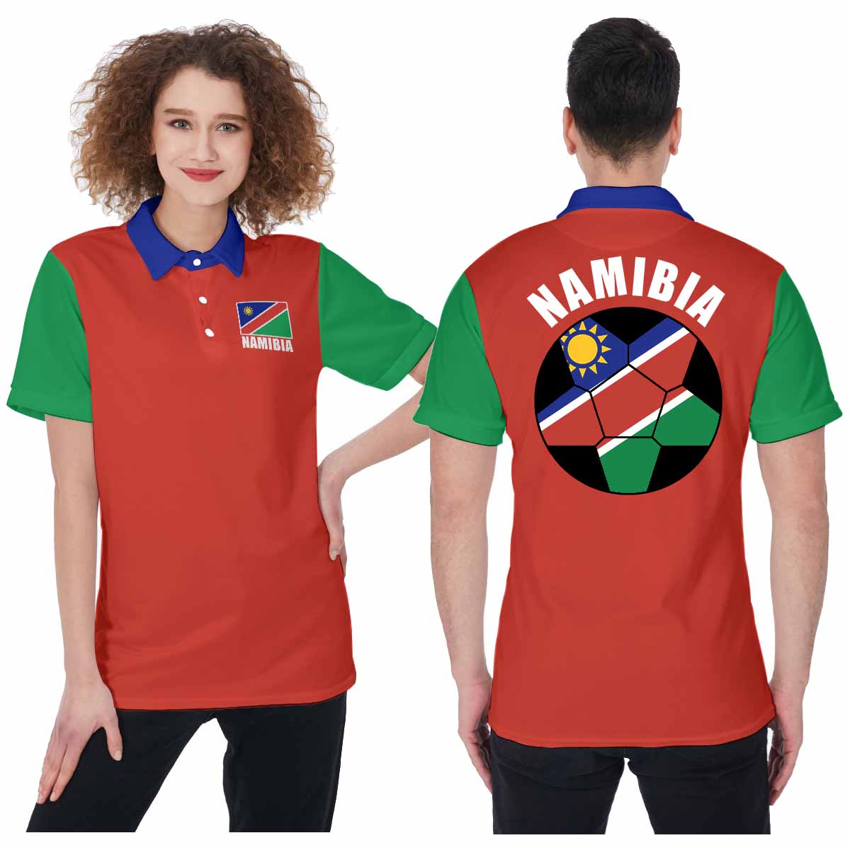 Namibia Unisex Football Fan Polo Shirt Front and Back