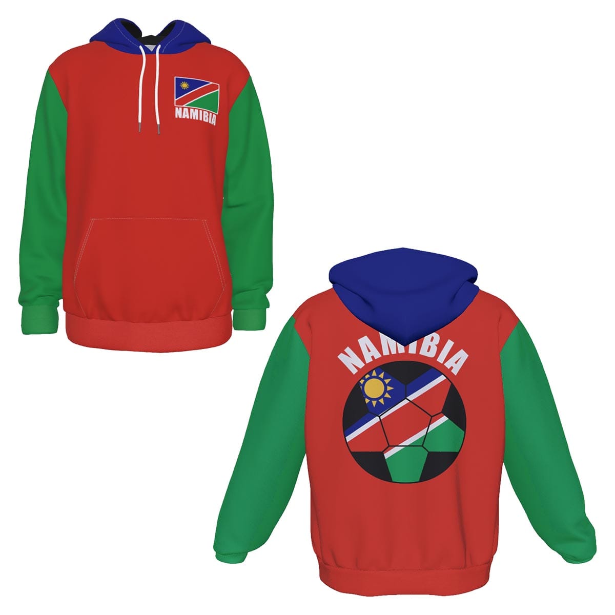 Namibia Unisex Football Fan Pullover Hoodie Front and Back