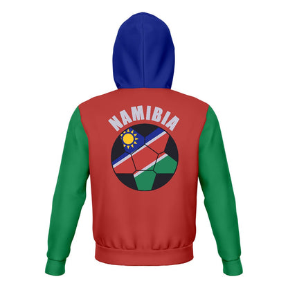 Namibia Unisex Football Fan Zip Hoodie Back with Hood Up