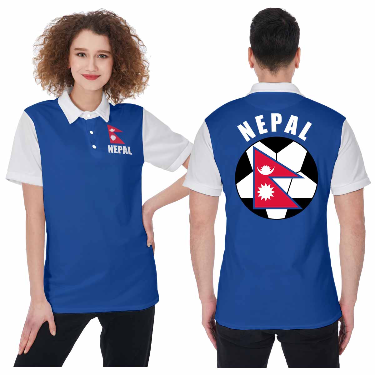 Nepal Unisex Football Fan Polo Shirt Front and Back