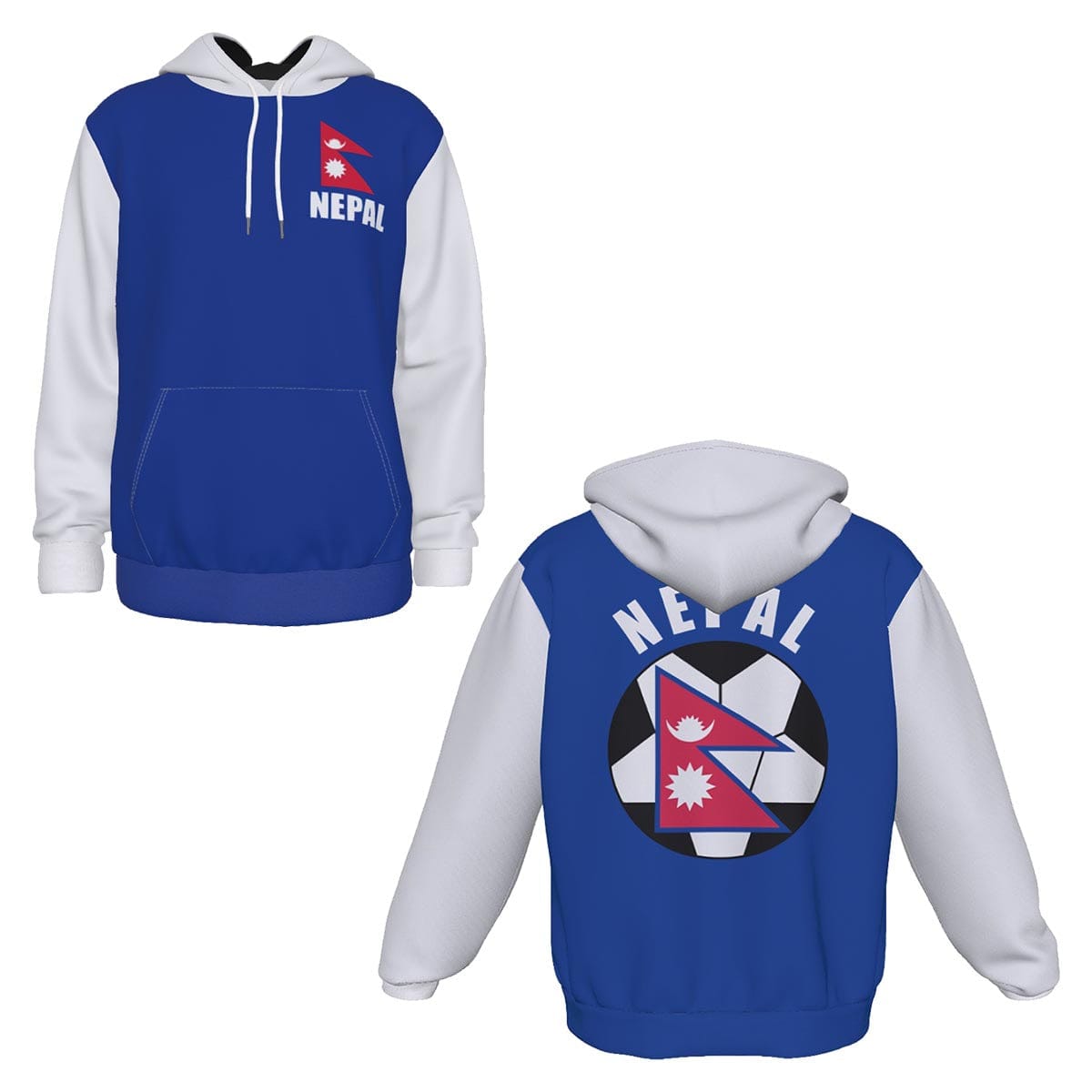 Nepal Unisex Football Fan Pullover Hoodie Front and Back