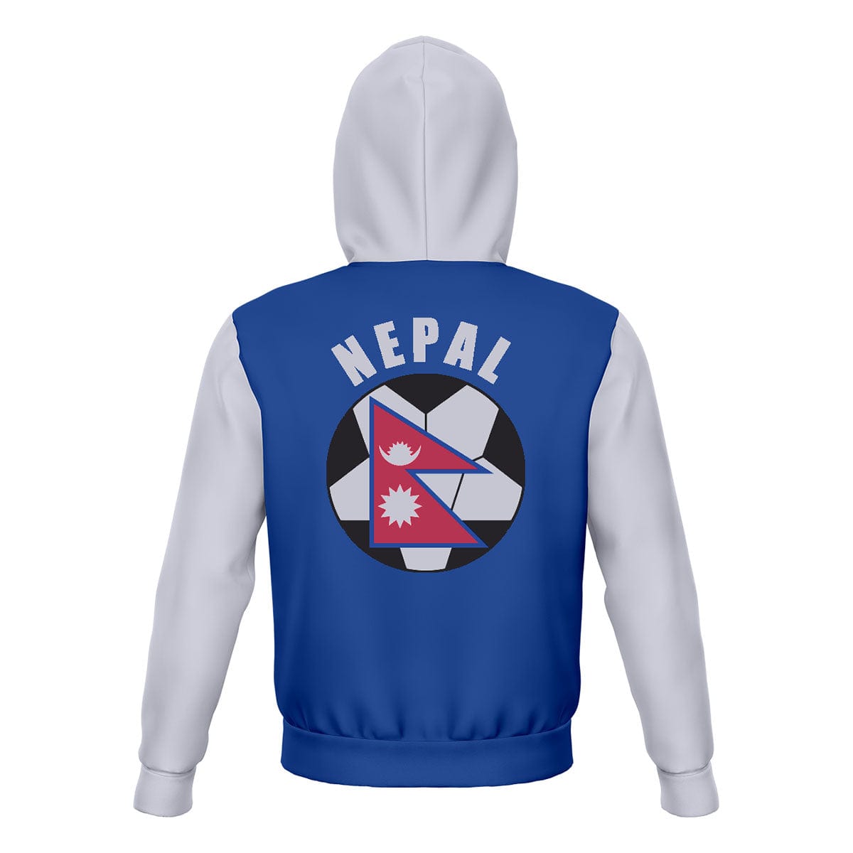 Nepal Unisex Football Fan Zip Hoodie Back with Hood Up