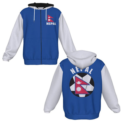 Nepal Unisex Football Fan Zip Hoodie Front and Back