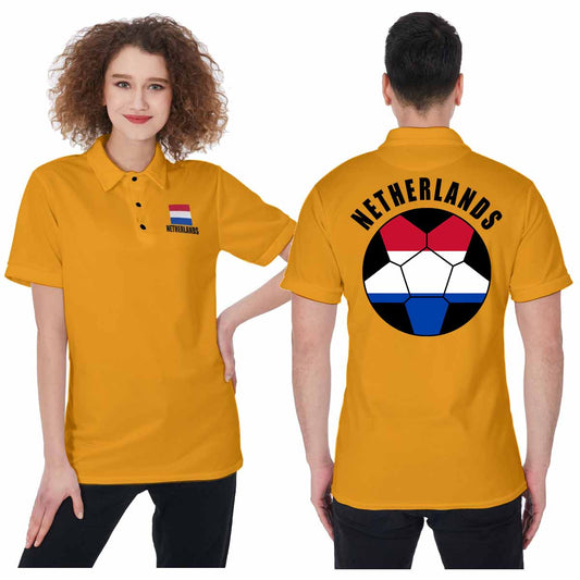 Netherlands Unisex Football Fan Polo Shirt Front and Back