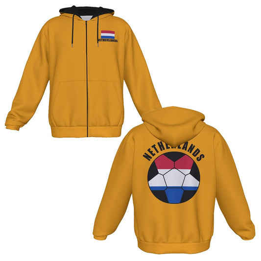 Netherlands Unisex Football Fan Zip Hoodie Front and Back