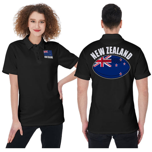 New Zealand Unisex Rugby Fan Polo Shirt Front and Back