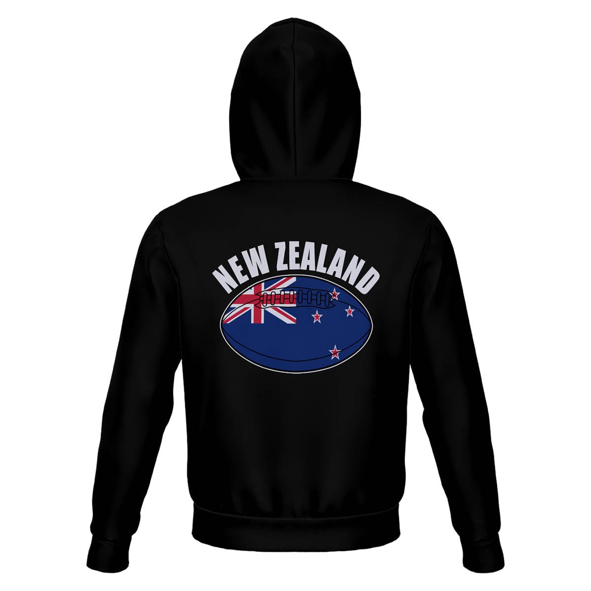 New Zealand Unisex Rugby Fan Zip Hoodie Back with Hood Up