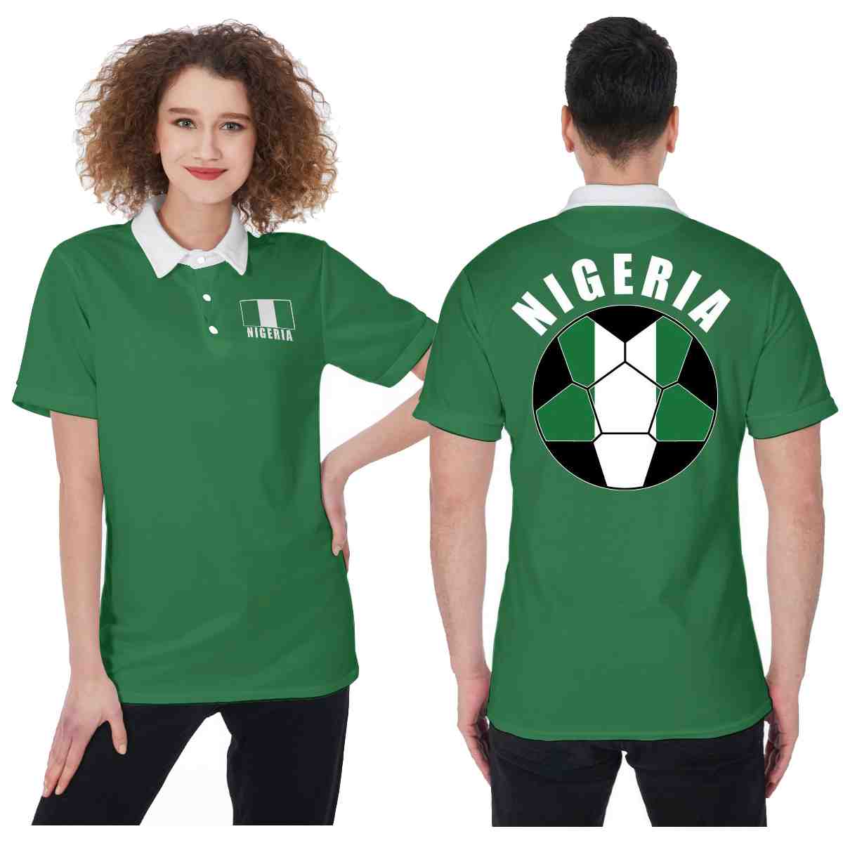 Nigeria Unisex Football Fan Polo Shirt Front and Back