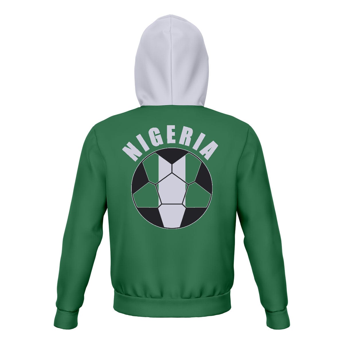 Nigeria Unisex Football Fan Pullover Hoodie Back with Hood Up