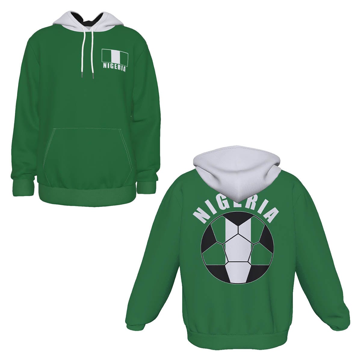 Nigeria Unisex Football Fan Pullover Hoodie Front and Back