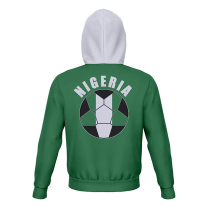 Nigeria Unisex Football Fan Zip Hoodie Back with Hood Up