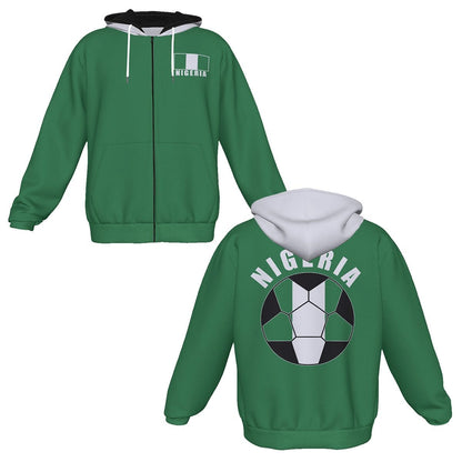 Nigeria Unisex Football Fan Zip Hoodie Front and Back