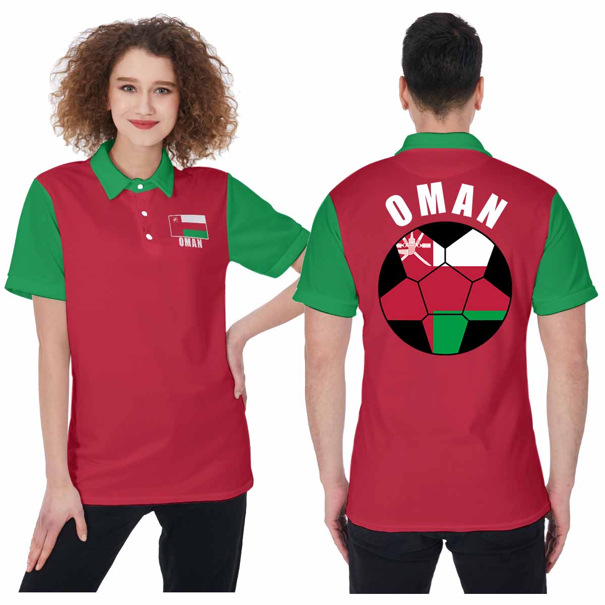 Oman Unisex Football Fan Polo Shirt Front and Back