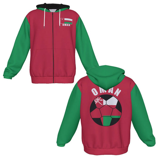 Oman Unisex Football Fan Zip Hoodie Front and Back