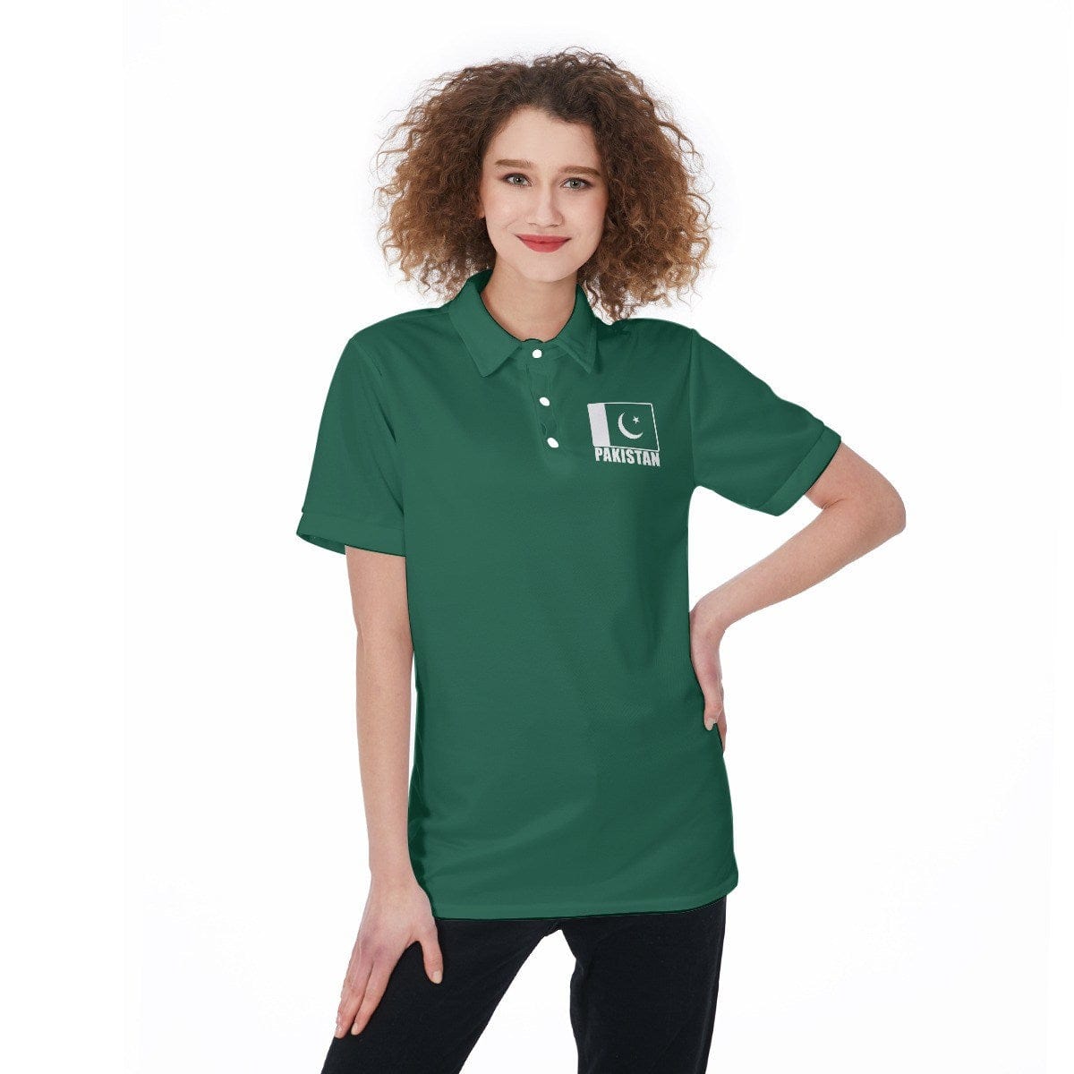 Pakistan Unisex Football Fan Polo Shirt Front and Back