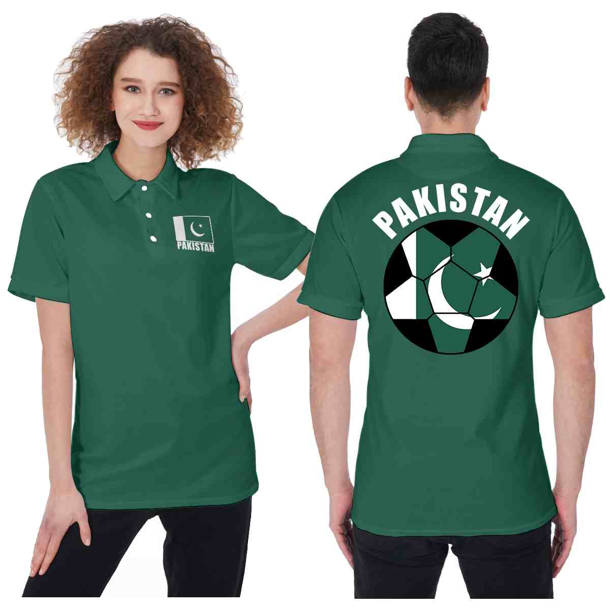 Pakistan Unisex Football Fan Polo Shirt Front and Back