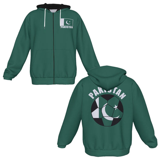 Pakistan Unisex Football Fan Zip Hoodie Front and Back