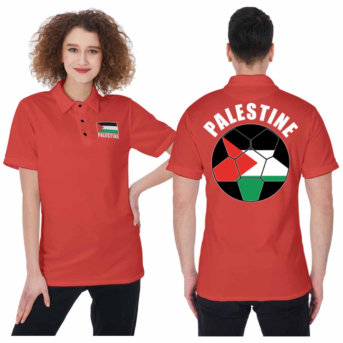 Palestine Unisex Football Fan Polo Shirt Front and Back